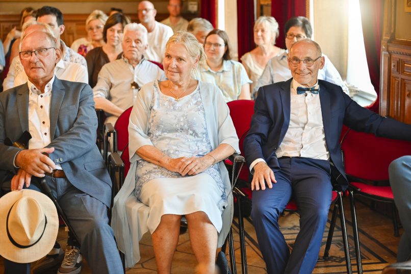 Moment uit de receptie van het huwelijk van Wim en Mieke.